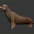 Realistic 3D Model of Brown Seal With Open Mouth and Sharp Teeth on Dark Background