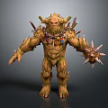 Mythical Tree Like Creature Character With Wooden Texture Horns Decorations And Spiked Weapons 3d model