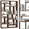Modern Wooden Bookcase With Open Shelves Books Decorative Vases and Bowls