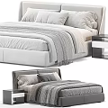 Modern Double Bed With Soft Headboard Gray Bedding And Matching Nightstand 3d model