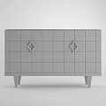 Modern TV Stand With Silver Grid Patterned Panels And Diamond Shaped Black Handles 3d model