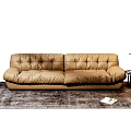 Cozy Brown Leather Two Seater Sofa In Living Room With Soft Rug And Side Table