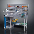 Functional Workbench With Pegboard Tools Desk Lamp Storage Shelves And Practical Design 3d model