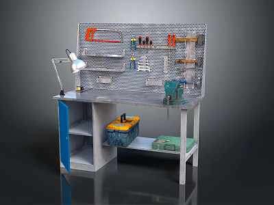 Functional Workbench With Pegboard Tools Desk Lamp Storage Shelves And Practical Design 3d model