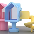Colorful Children's Playhouses Featuring Blue Pink Structures And Yellow Slide