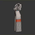 Traditional White Outfit With Colorful Beaded Collar Red Waist Belt Striped And Circular Pattern Skirt