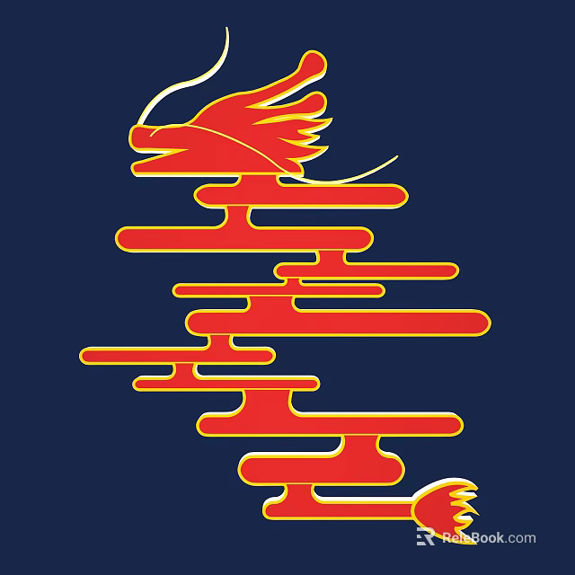 Chinese Style Wall Decor With Red Dragon And Yellow Cloud Patterns On Dark Blue Background 3d model