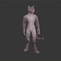 Game Film Character Feline Humanoid 3D Model Green Eyes White Body Standing Pose and Tail