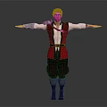 Male 3D Character In Red Beige Outfit With Shoulder Armor Standing Arms Outstretched