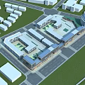 Modern Office Building Complex Aerial View With Courtyard And Green Spaces 3d model