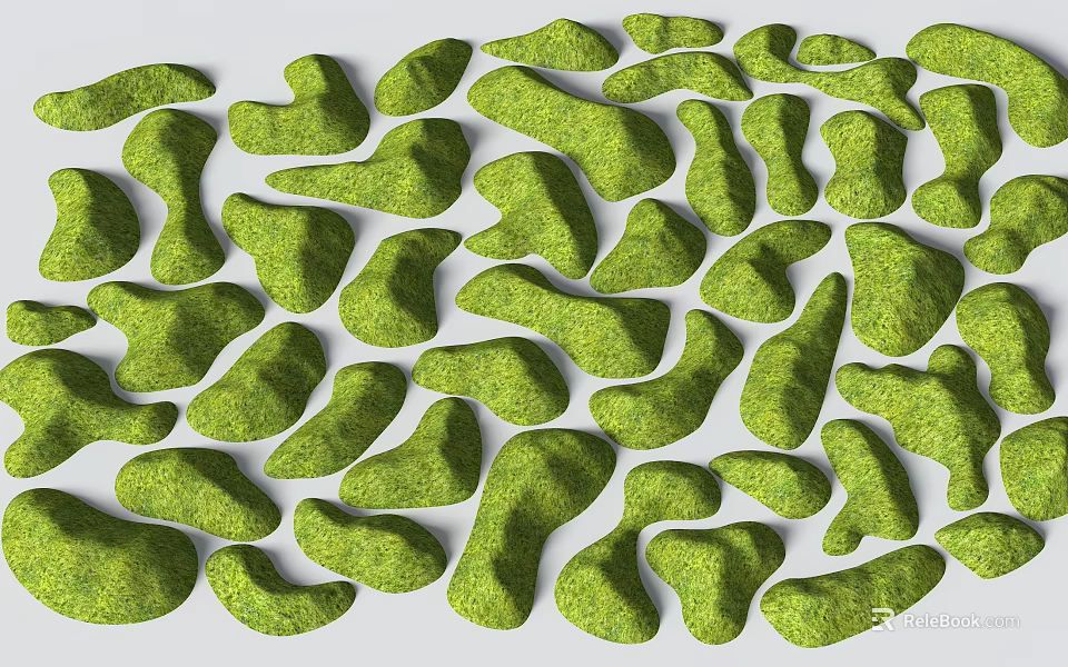 Detailed Green Microtopography Featuring Natural Irregular Shapes And Lush Grass Covered Surface 3d model 