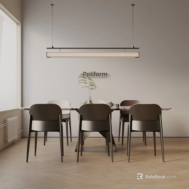 Modern Dining Table Set With Matching Chairs Pendant Light And Decorative Vase 3d model