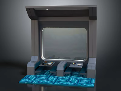 Cartoon Style Arcade Game Machine With Large Screen Control Panels And Blue Geometric Mat 3d model
