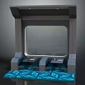 Cartoon Style Arcade Game Machine With Large Screen Control Panels And Blue Geometric Mat