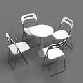 Four White Leisure Chairs With Black Metal Frame And White Round Table