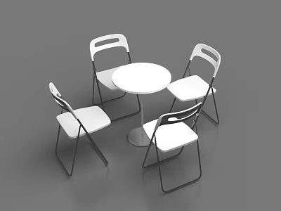 Four White Leisure Chairs With Black Metal Frame And White Round Table 3d model