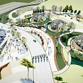 Modern Sales Office Building With Landscaped Greenery Open Plaza And Pedestrian Activity Areas