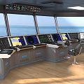 Modern Ship Bridge Interior With Navigation Control Panels Dashboards And Sea View 3d model