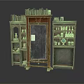 Vintage Wooden Bookshelves Chalkboard And Display Shelves With Old Books Decor Items