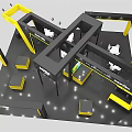 ISPHER Branded Modern Exhibition Booth With Black Yellow Design And Display Screen