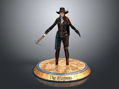 The Harpers Game Movie Character In Leather Outfit With Hat Holding Scythe Weapon On Base 3d model