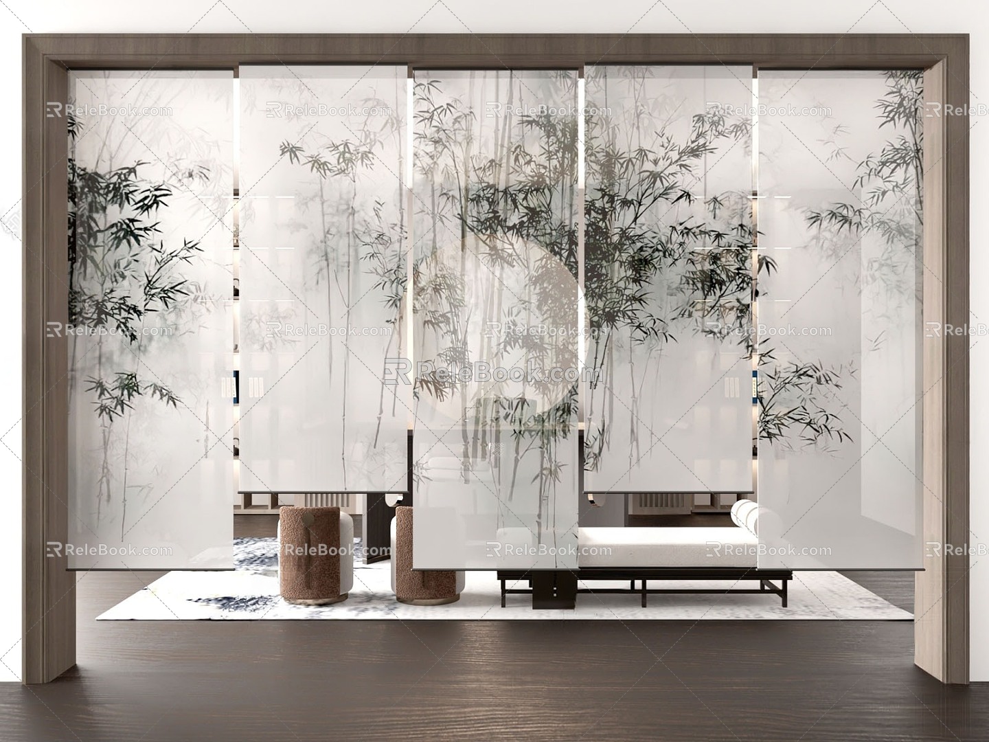 New Chinese Style Bamboo Gauze Curtain Door Curtain Cloth Curtain Hanging Curtain Curtain Partition Curtain Curtain Tea Room Printing 3d model