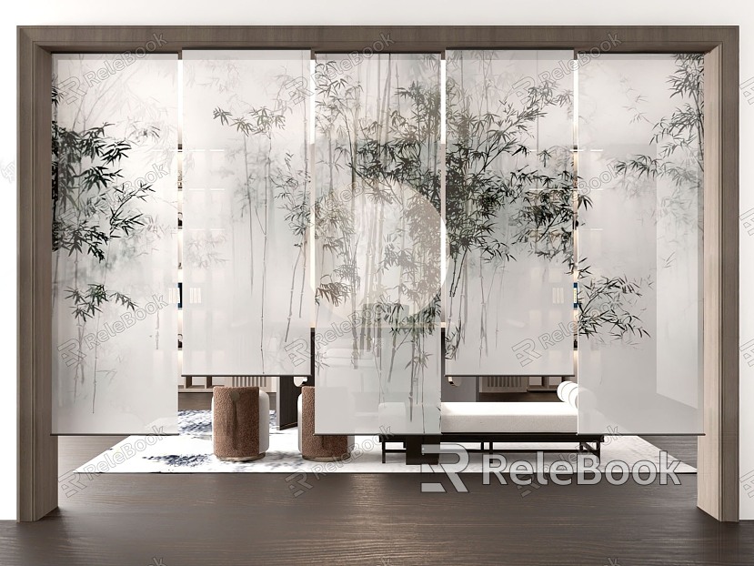 New Chinese Style Bamboo Gauze Curtain Door Curtain Cloth Curtain Hanging Curtain Curtain Partition Curtain Curtain Tea Room Printing model