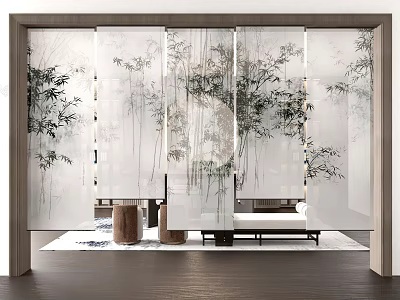Bamboo Pattern Curtains Modern Japanese Style Light Filtering Interior Room Divider 3d model