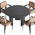 Round Black Dining Table Set With Four Light Brown Chairs And Black Legs 3d model