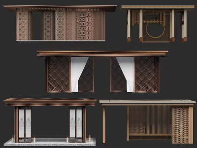 Chinese Style Wooden Pergola Designs With Lattice Details And Various Architectural Elements 3d model