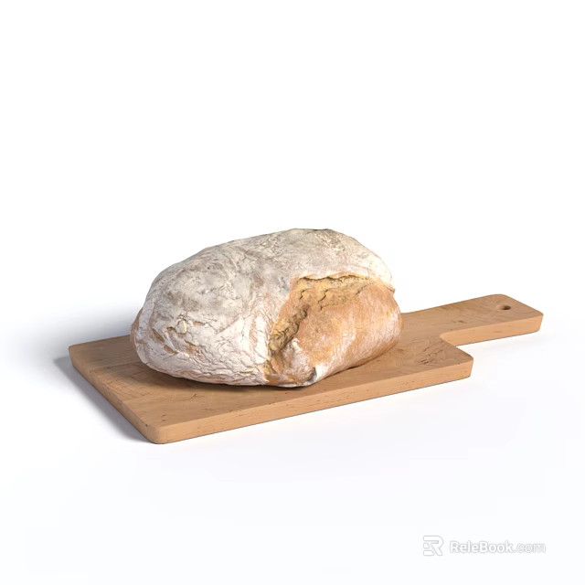 Freshly Baked Artisan Bread with Flour Dusting on Wooden Cutting Board 3d model 