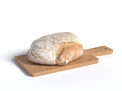 Freshly Baked Artisan Bread with Flour Dusting on Wooden Cutting Board 3d model