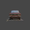 Red Old Rusty Abandoned Car With Dusty Surface And Fallen Leaves Parked Outdoors