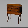Orange Wooden Bedside Table With Two Drawers And Carved Curved Legs