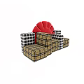 Modern Sectional Sofa with Black White Beige Plaid Patterns and Red Backrest 3d model