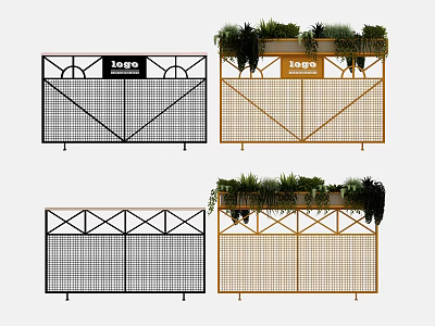 Taro Partition Designs With Black And Beige Colors And Plant Decorations On Top 3d model