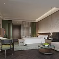 Modern Hotel Guest Room With King Bed Sofa Coffee Table And Writing Desk
