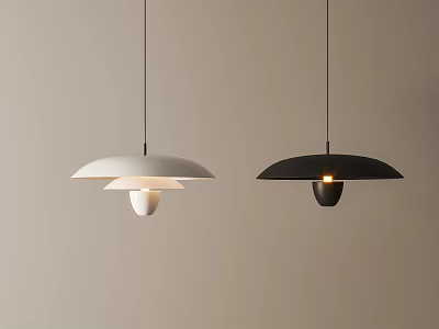 Modern Minimalist Pendant Lights White and Black Dome Shaped Hanging on Light Colored Wall 3d model
