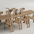 Natural Wooden Dining Table Set With Six Chairs And Decorative Vase Jug