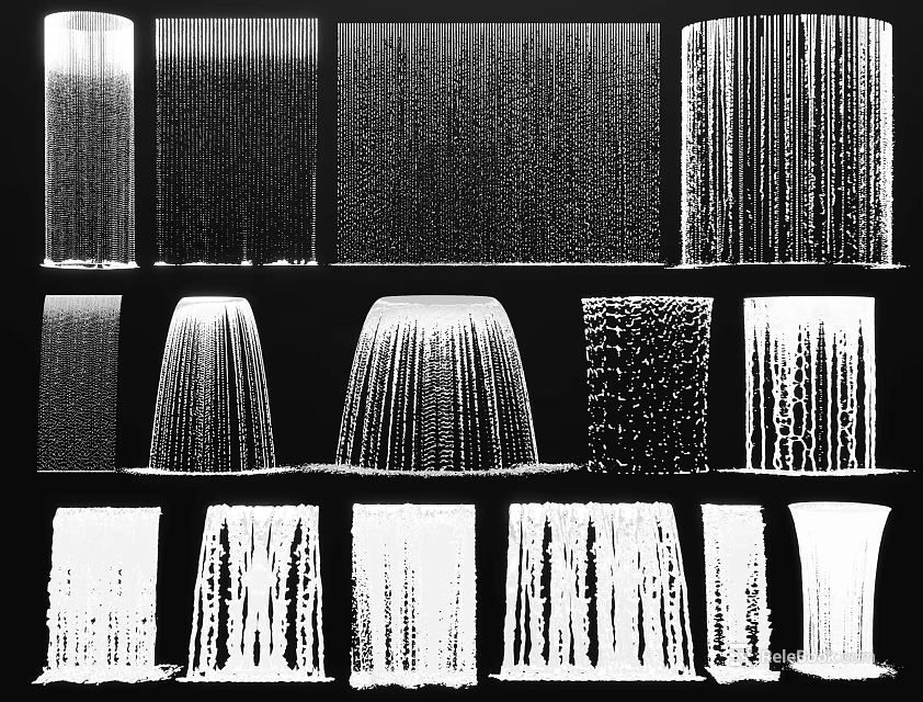 Different Water Fountain Styles with Various Water Flow Patterns and Decorative Designs 3d model