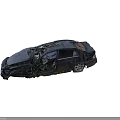 Wrecked Car After Accident With Damaged Body Broken Windows And Open Doors