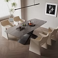 Modern Dining Table Set With Gray Tabletop Black Legs And Beige Chairs 3d model
