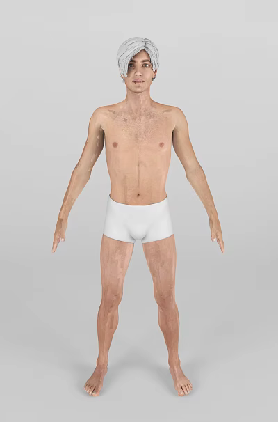Shirtless Man Standing in White Underwear with Muscular Build on Plain Gray Background 3d model