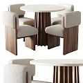 Modern Dining Table Set With Round Top Wooden Base And Fabric Upholstered Chairs