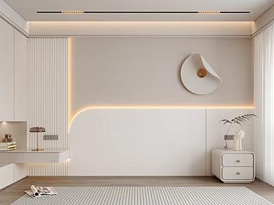 Modern Minimalist Background Wall With Integrated Lighting Circular Decor And Side Cabinet 3d model