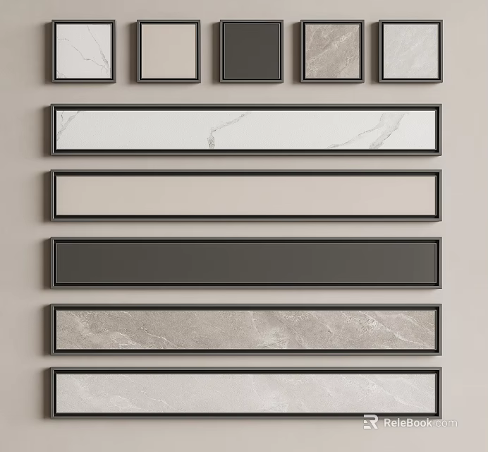 Various Wall Tiles In Assorted Colors And Textures Arranged In Rows On Beige Wall 3d model
