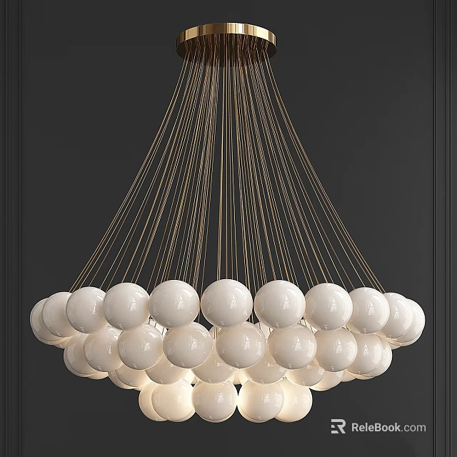 Modern Elegant Chandelier With White Spheres And Golden Wires For Interior Decoration 3d model 