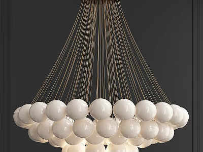 Modern Elegant Chandelier With White Spheres And Golden Wires For Interior Decoration 3d model