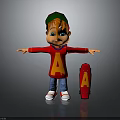 Cartoon Boy In Red Shirt With Letter A Arms Outstretched Standing By Red Skateboard