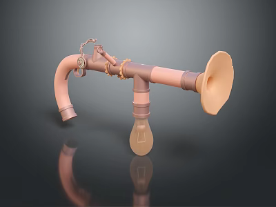 Creative Computer Component Structure With Pink Pipes Bulb And Horn Shaped Parts 3d model